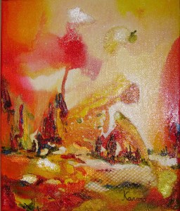 Sur le chemin, 10x12po.  Techniques mixtes