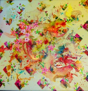 Le treillis, acrylique, gel et médiums  10"x10"