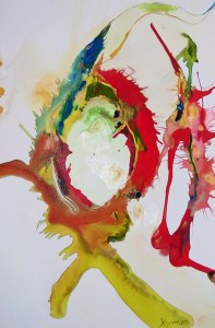 Le nid, mixtes mediums, gel, 24"x36"