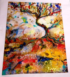 Arbre en pâte à craqueler sur plexiglass